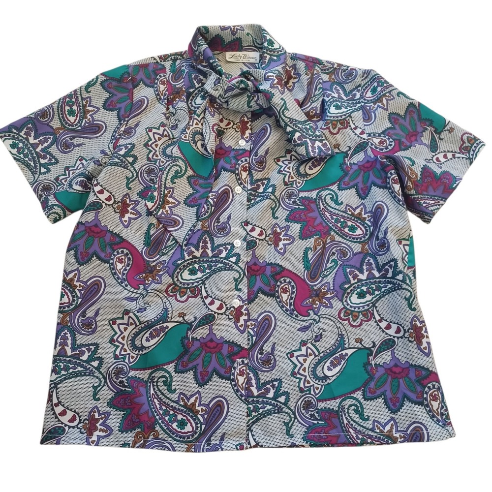Lucky Winner Vintage Paisley Blouse Elegant Eclectic Funky Retro Print Blouse - Picture 2 of 9